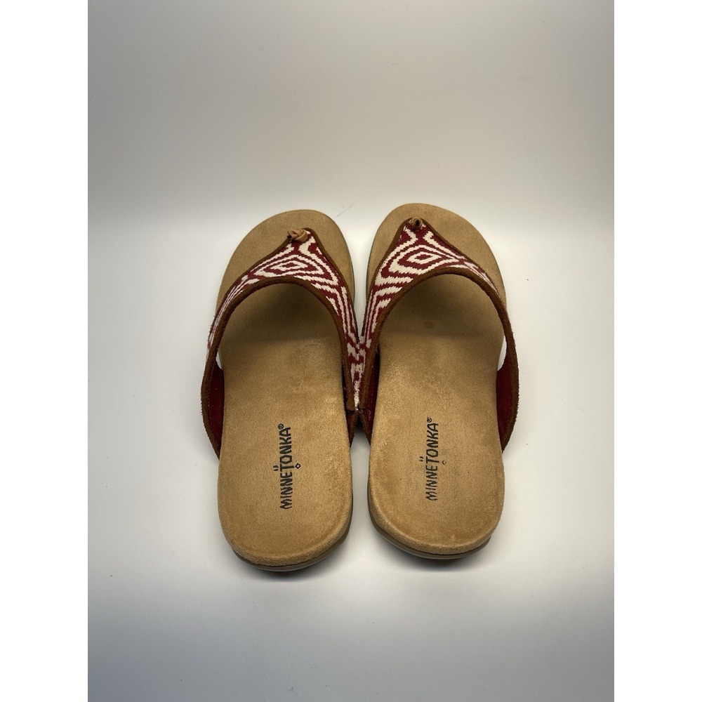 Minnetonka Women's Red White Thong Sandals Size 10 Boho Slip On Comfort - Picture 3 of 8